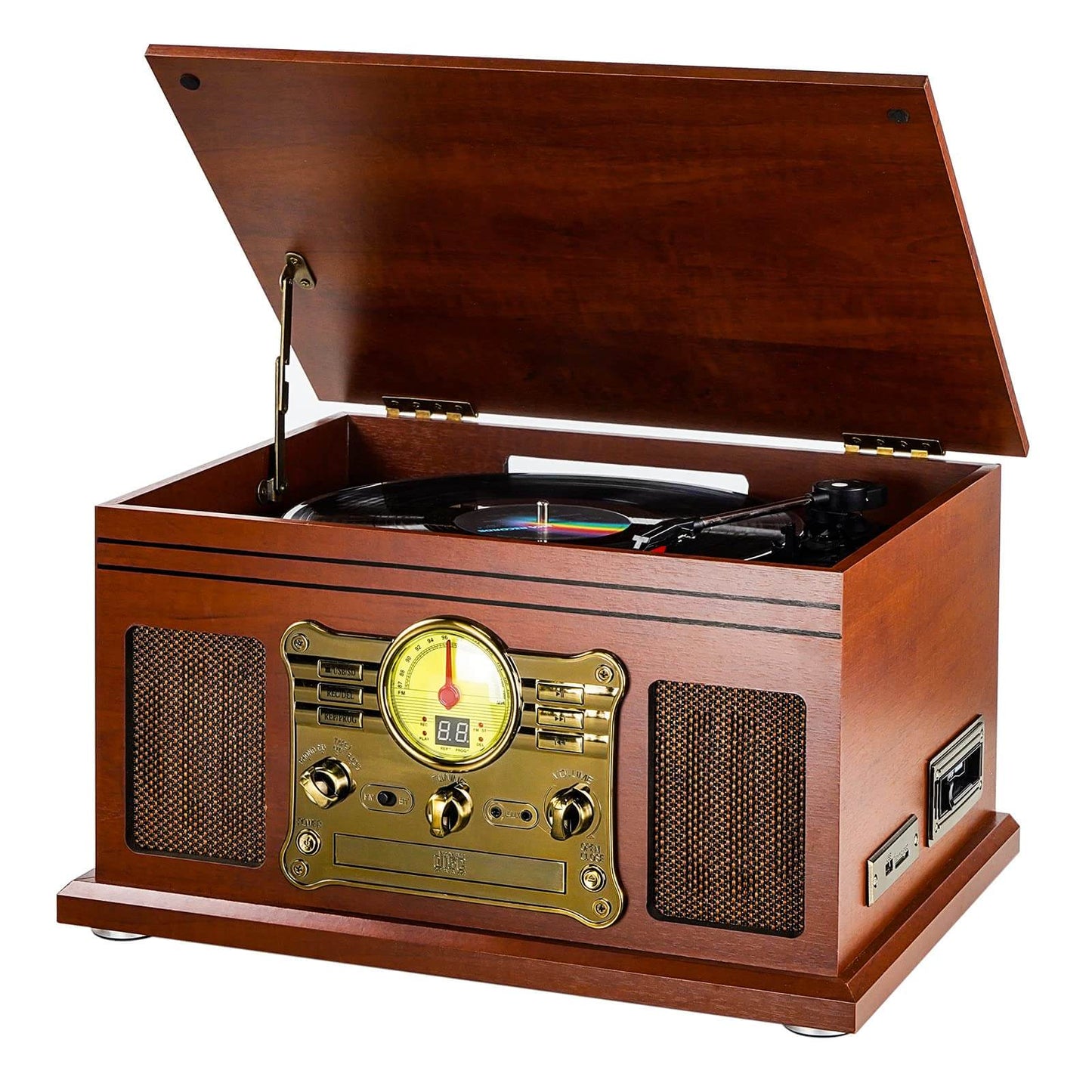 Multifunctional Turntable Bluetooth Record Player with Vinyl to MP3 Converter, CD, Cassette Player, and FM Radio