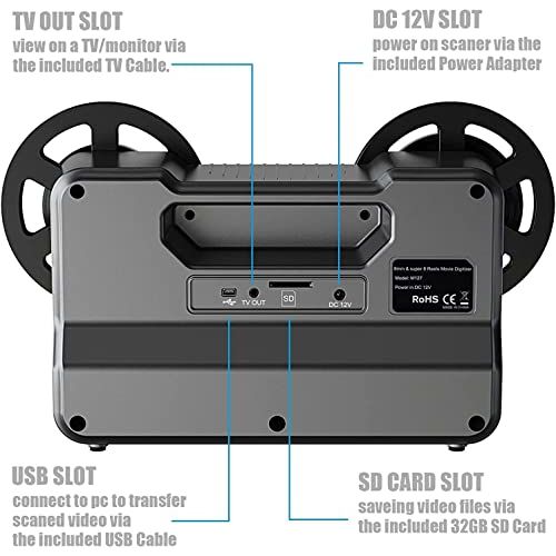 8mm and Super 8 Film Reel Converter Scanner Convert 3” 5” Film reels Includes 32GB SD Card