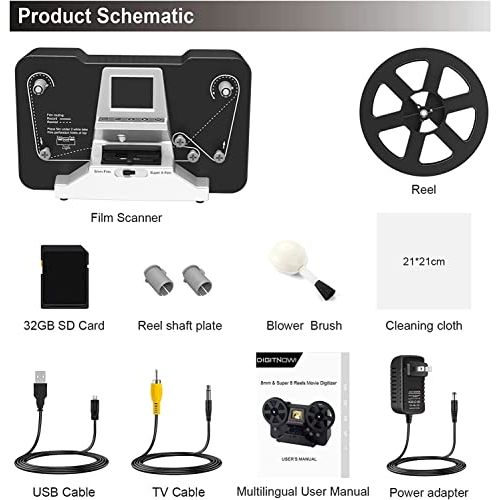 8mm and Super 8 Film Reel Converter Scanner Convert 3” 5” Film reels Includes 32GB SD Card