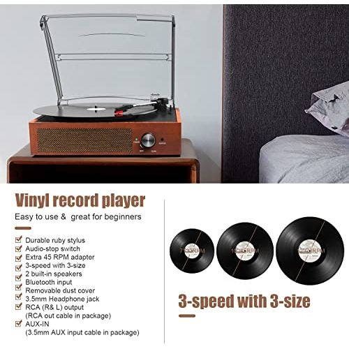 Bluetooth Turntable Vinyl Record Player with Speakers