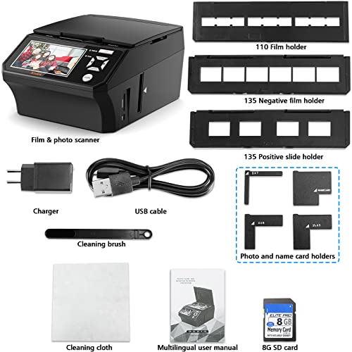 Photo,NameCard,Slide & Negative Scanner with Large 5" LCD Screen 8GB SD Card Included