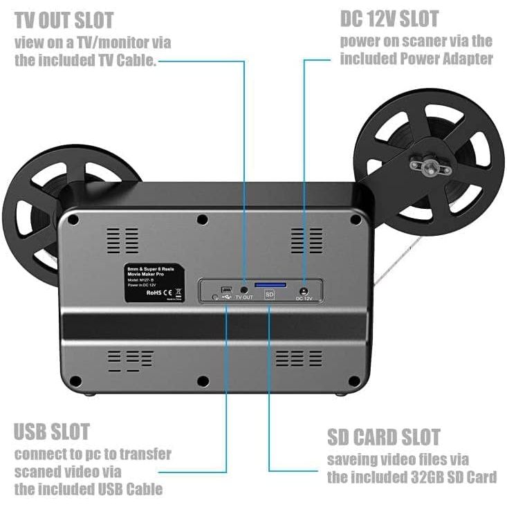 8mm & Super 8 Reels 1080P Converter 3", 5", 7", 9" Film Reels Includes 32GB SD Card