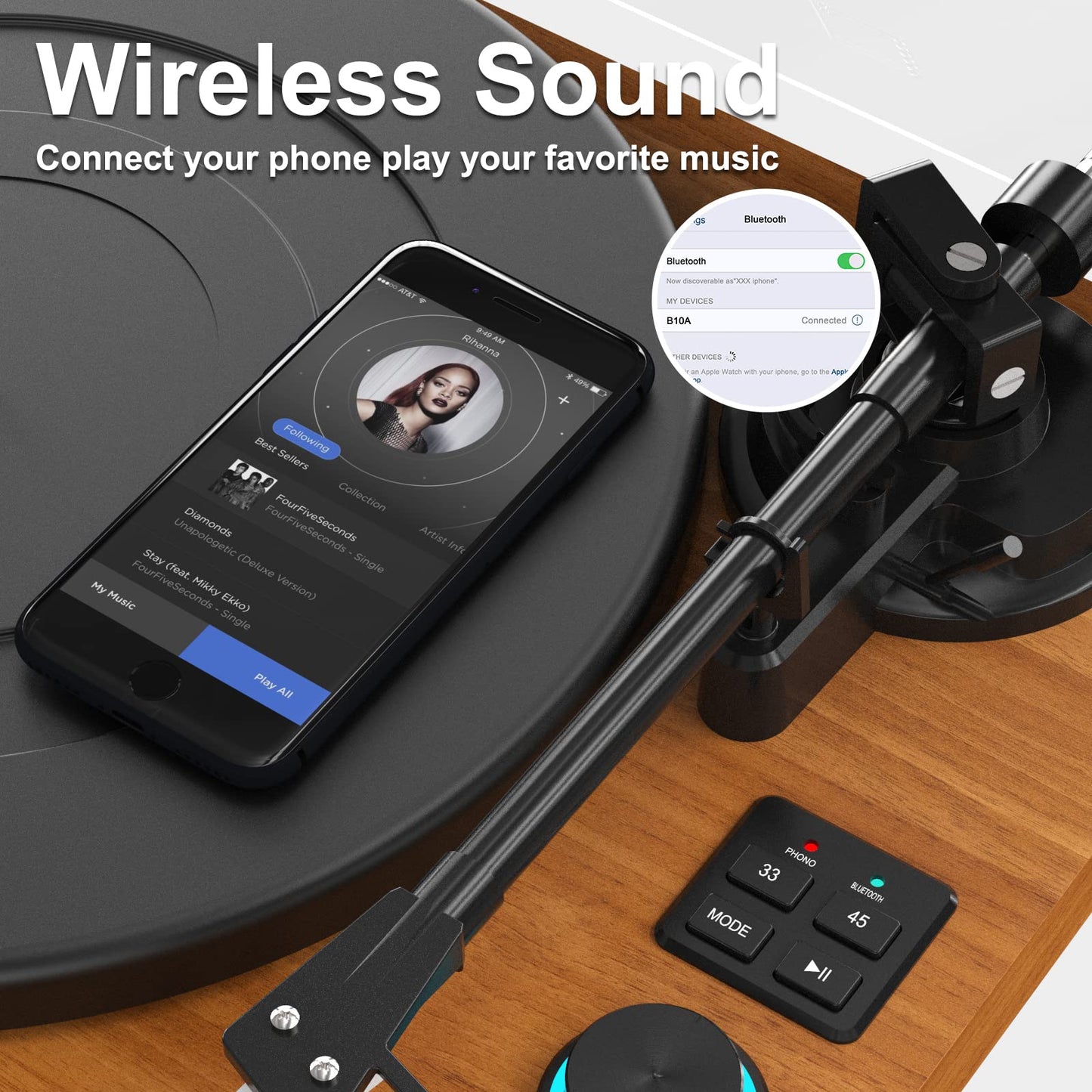 Bluetooth Record Player for Vinyl with Speakers