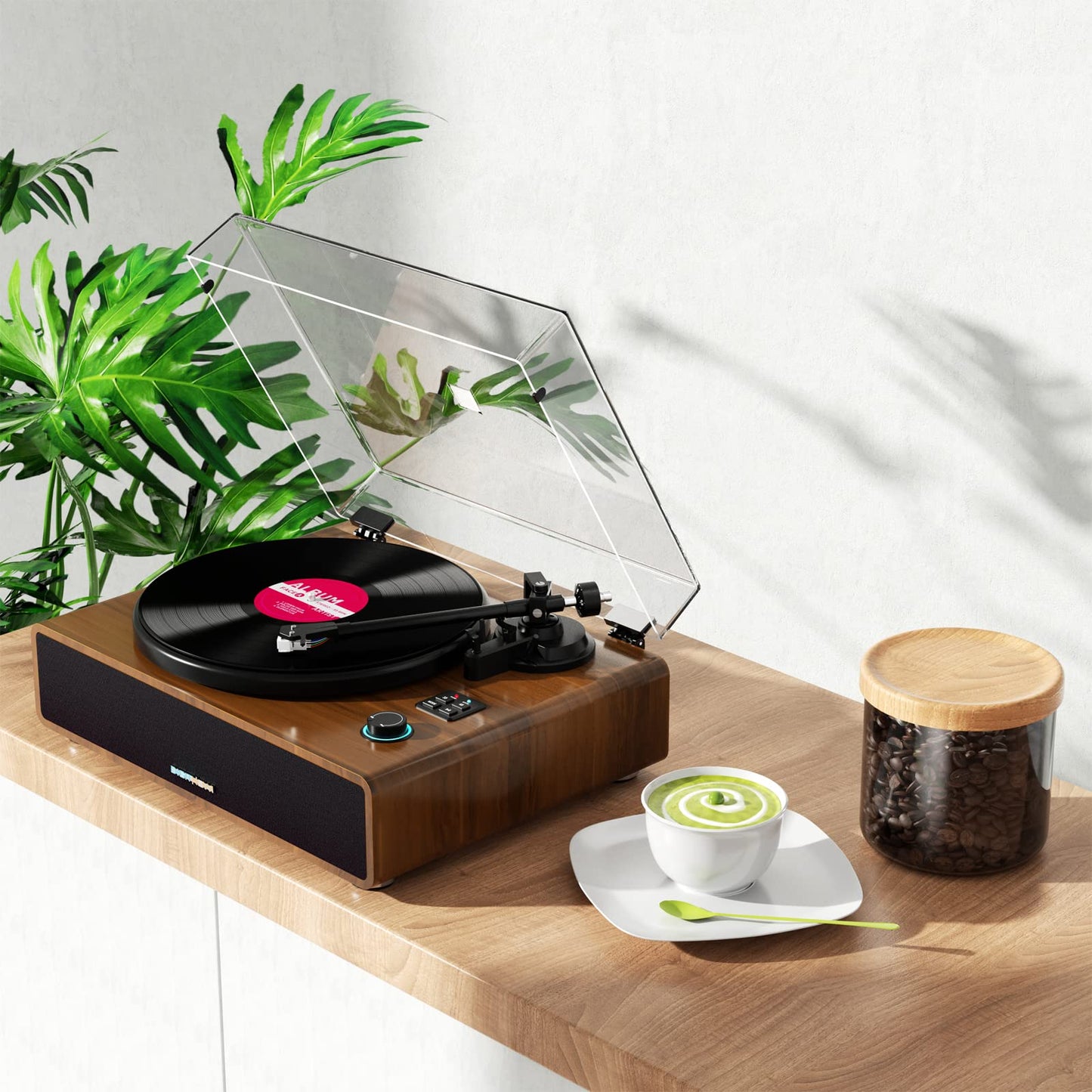 Vinyl Record Player with Belt Drive,Turntable with Built-in Hi-Fi Speakers,Record Player with Magnetic Cartridge,Supports Bluetooth Playback