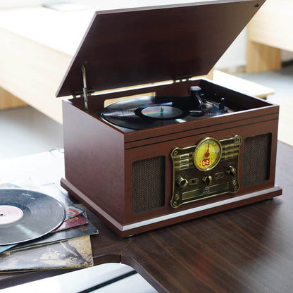 Multifunctional Turntable Bluetooth Record Player with Vinyl to MP3 Converter, CD, Cassette Player, and FM Radio
