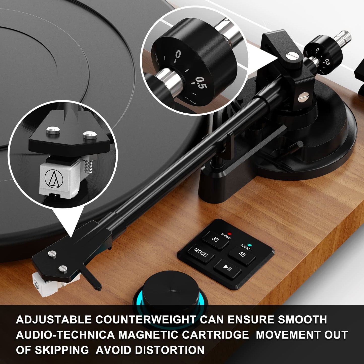 Bluetooth Record Player for Vinyl with Speakers