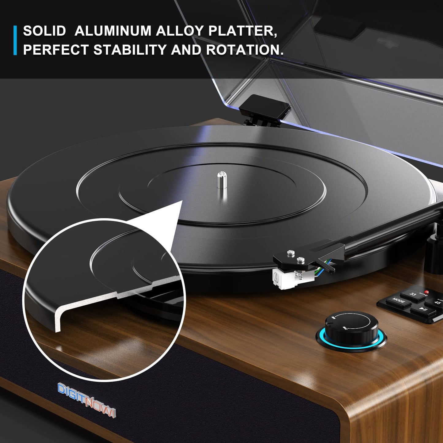 Vinyl Record Player with Belt Drive,Turntable with Built-in Hi-Fi Speakers,Record Player with Magnetic Cartridge,Supports Bluetooth Playback